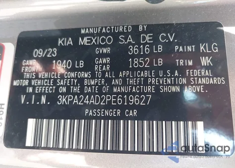 2023 Kia Rio S from USA, damaged, VIN 3KPA24AD2PE619627
